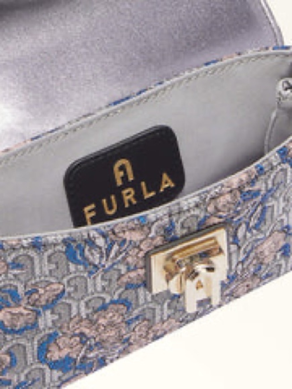 Furla 1927 Mini Bag M in Blue Floral Jacquard with Gold Hardware - Picture 7 of 16